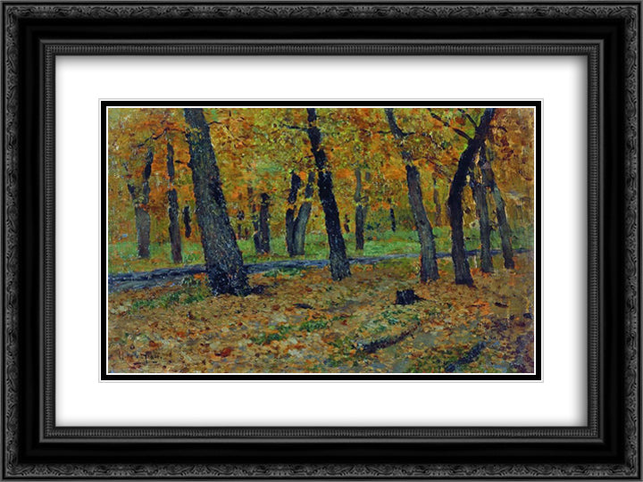 Oak grove. Autumn. 24x18 Black Ornate Wood Framed Art Print Poster with Double Matting by Levitan, Isaac