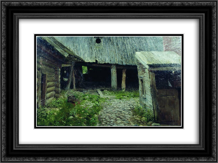 Old yard. Plyos. 24x18 Black Ornate Wood Framed Art Print Poster with Double Matting by Levitan, Isaac