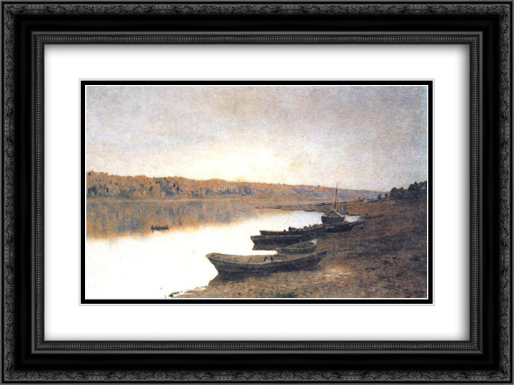 On the river Volga 24x18 Black Ornate Wood Framed Art Print Poster with Double Matting by Levitan, Isaac