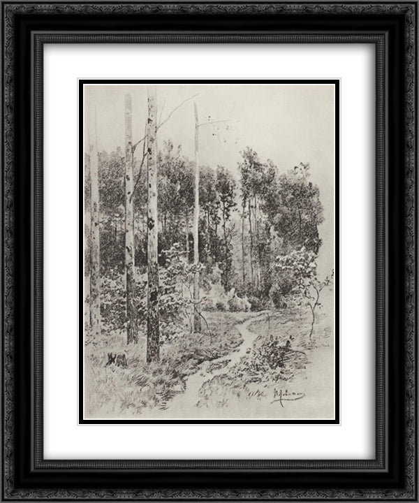 Path in the forest 20x24 Black Ornate Wood Framed Art Print Poster with Double Matting by Levitan, Isaac