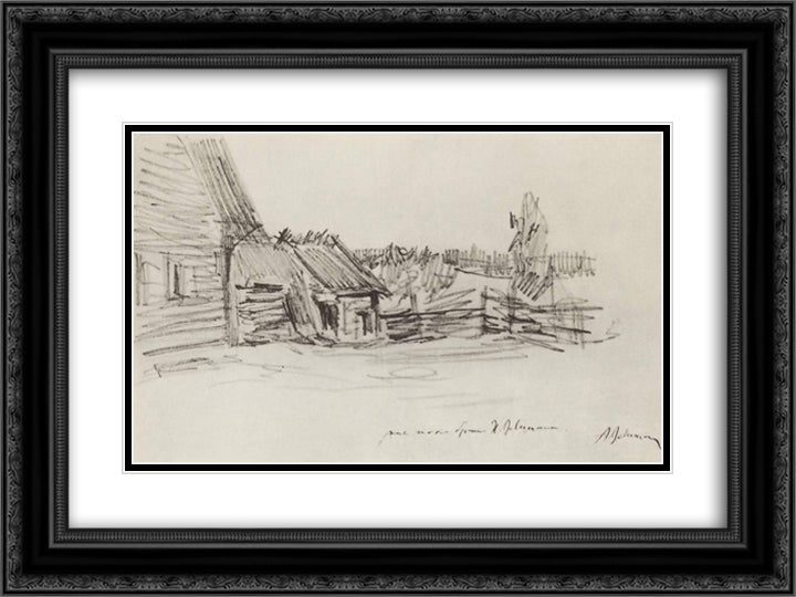Peasant's hut 24x18 Black Ornate Wood Framed Art Print Poster with Double Matting by Levitan, Isaac