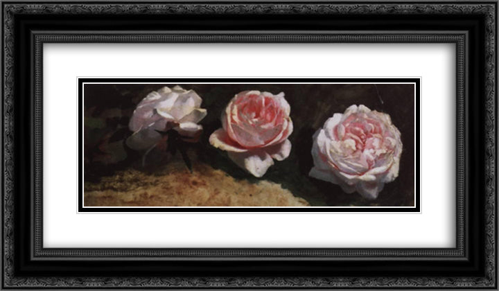 Peonies 24x14 Black Ornate Wood Framed Art Print Poster with Double Matting by Levitan, Isaac