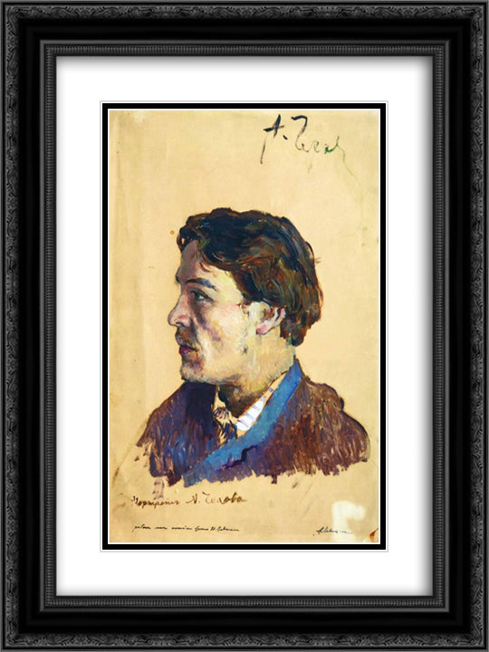 Portrait of writer Anton Chekhov 18x24 Black Ornate Wood Framed Art Print Poster with Double Matting by Levitan, Isaac