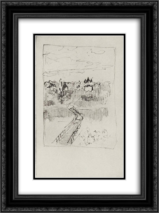 Quiet cloister 18x24 Black Ornate Wood Framed Art Print Poster with Double Matting by Levitan, Isaac