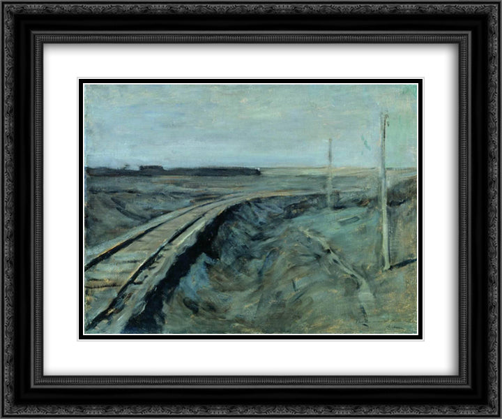 Railroad tracks 24x20 Black Ornate Wood Framed Art Print Poster with Double Matting by Levitan, Isaac