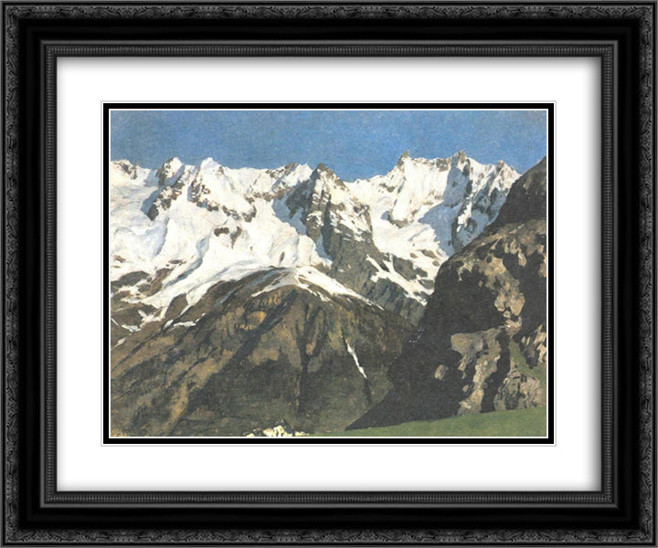 Range of mountains, Mont Blanc 24x20 Black Ornate Wood Framed Art Print Poster with Double Matting by Levitan, Isaac