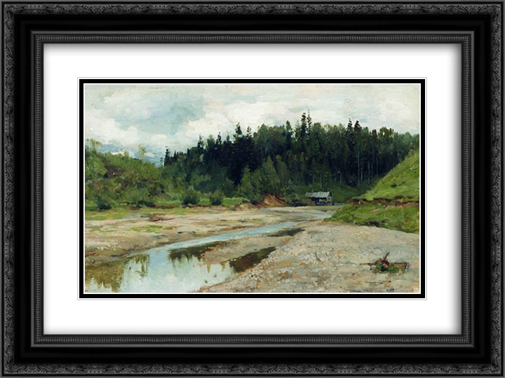 River in the forest 24x18 Black Ornate Wood Framed Art Print Poster with Double Matting by Levitan, Isaac