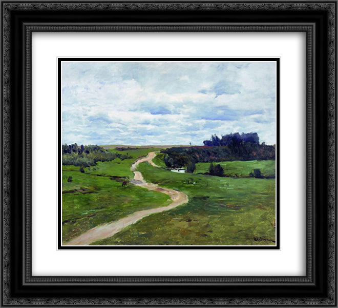 Road 22x20 Black Ornate Wood Framed Art Print Poster with Double Matting by Levitan, Isaac