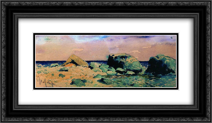 Seashore with sea view 24x14 Black Ornate Wood Framed Art Print Poster with Double Matting by Levitan, Isaac