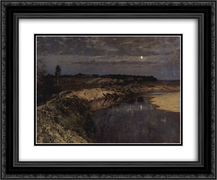 Silence 24x20 Black Ornate Wood Framed Art Print Poster with Double Matting by Levitan, Isaac