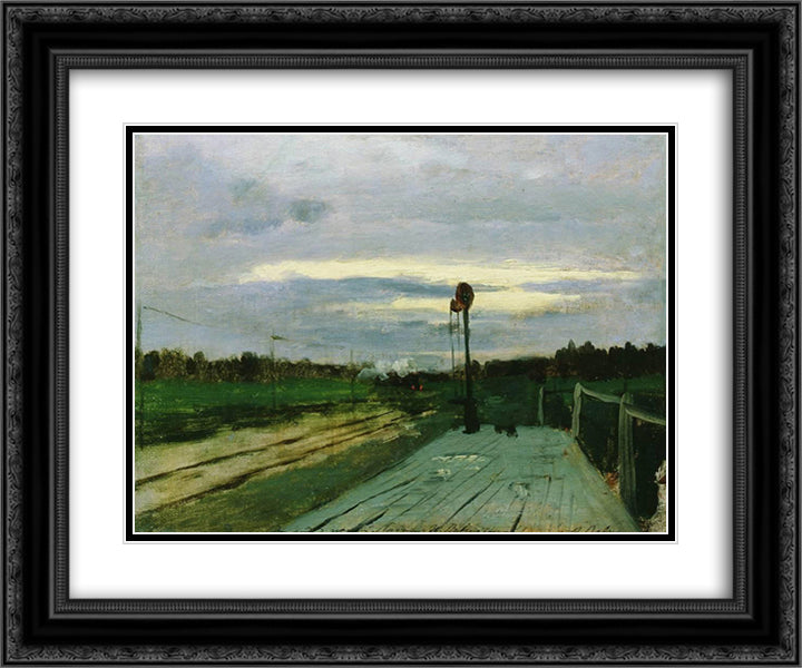 The halt 24x20 Black Ornate Wood Framed Art Print Poster with Double Matting by Levitan, Isaac