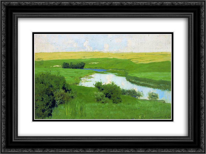 The Istra River 24x18 Black Ornate Wood Framed Art Print Poster with Double Matting by Levitan, Isaac