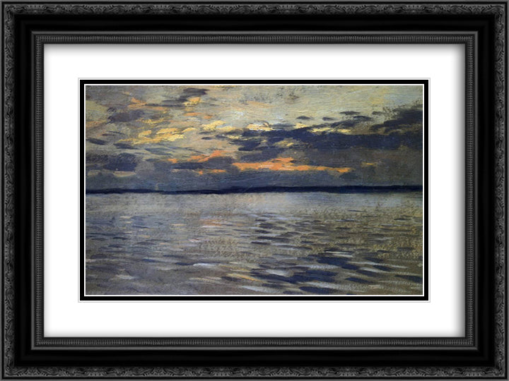 The Lake. Eventide. 24x18 Black Ornate Wood Framed Art Print Poster with Double Matting by Levitan, Isaac