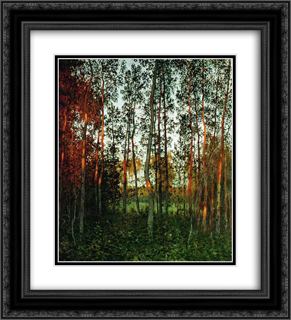 The last rays of the sun. Aspen forest. 20x22 Black Ornate Wood Framed Art Print Poster with Double Matting by Levitan, Isaac