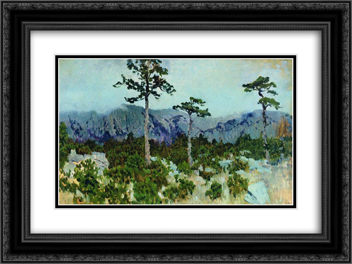 Three pines 24x18 Black Ornate Wood Framed Art Print Poster with Double Matting by Levitan, Isaac