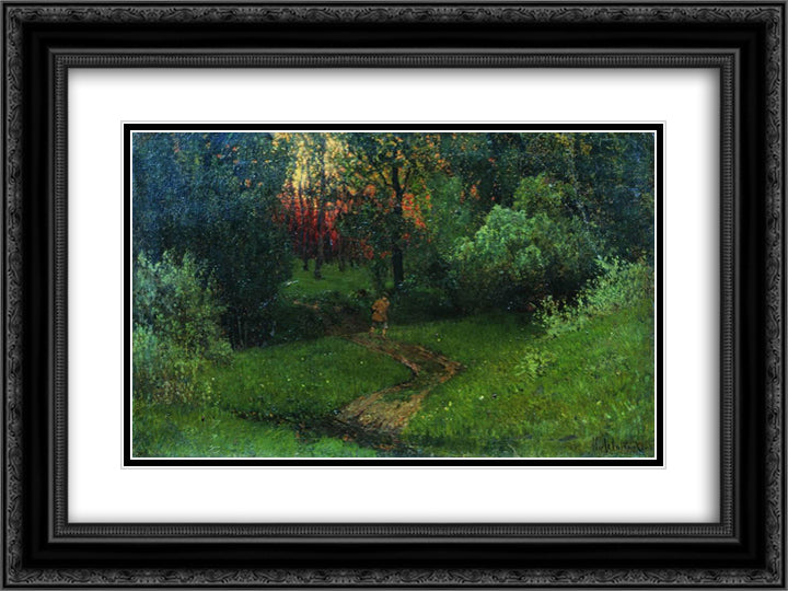 Trail in the forest 24x18 Black Ornate Wood Framed Art Print Poster with Double Matting by Levitan, Isaac