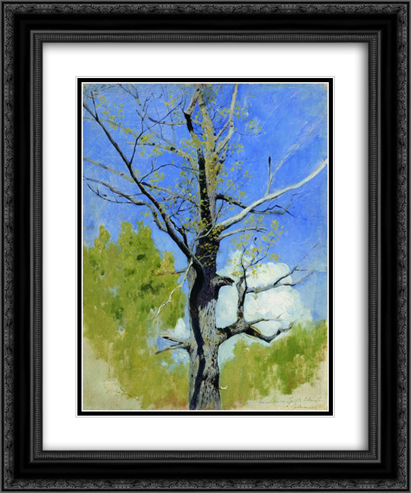 Trunk of burgeoning oak 20x24 Black Ornate Wood Framed Art Print Poster with Double Matting by Levitan, Isaac
