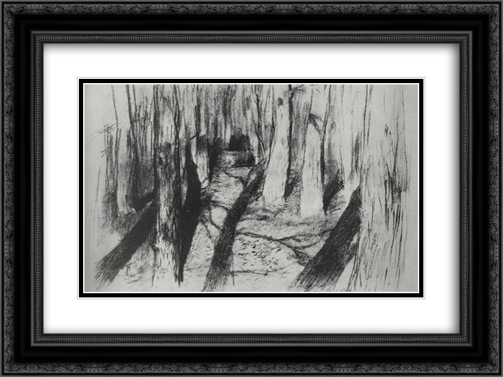 Trunks of the trees 24x18 Black Ornate Wood Framed Art Print Poster with Double Matting by Levitan, Isaac