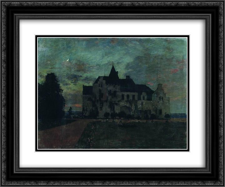 Twilight. A castle. 24x20 Black Ornate Wood Framed Art Print Poster with Double Matting by Levitan, Isaac