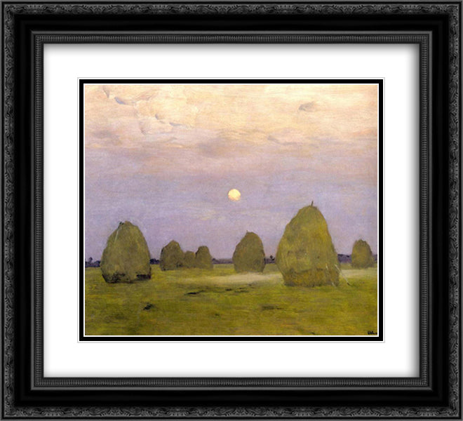 Twilight. Stacks 22x20 Black Ornate Wood Framed Art Print Poster with Double Matting by Levitan, Isaac
