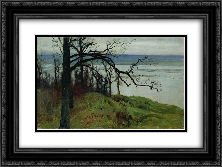 View of Volga from the high bank 24x18 Black Ornate Wood Framed Art Print Poster with Double Matting by Levitan, Isaac