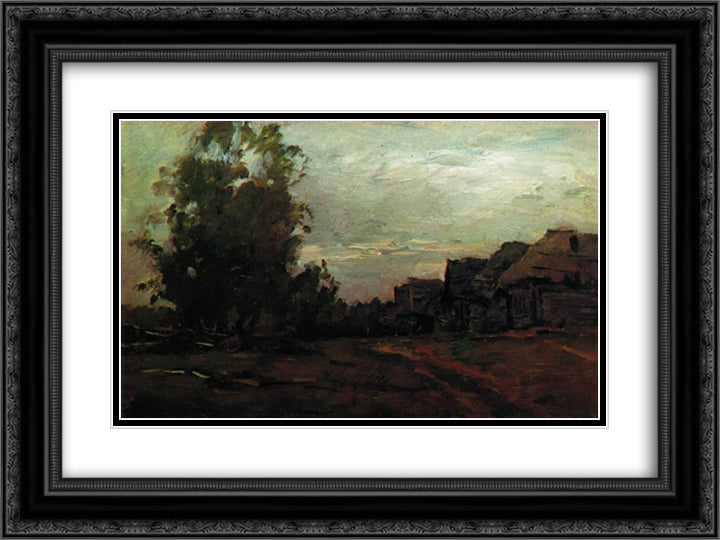 Village. Twilight. 24x18 Black Ornate Wood Framed Art Print Poster with Double Matting by Levitan, Isaac