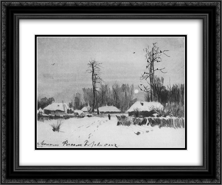Village. Winter. 24x20 Black Ornate Wood Framed Art Print Poster with Double Matting by Levitan, Isaac