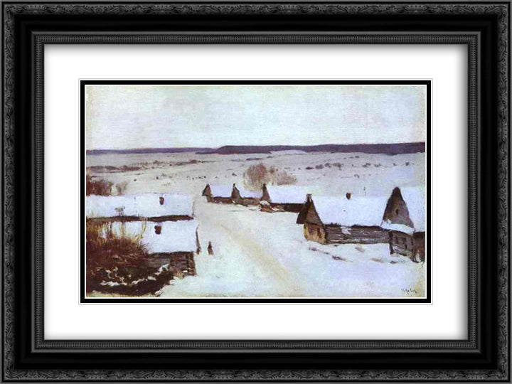 Village in Winter 24x18 Black Ornate Wood Framed Art Print Poster with Double Matting by Levitan, Isaac
