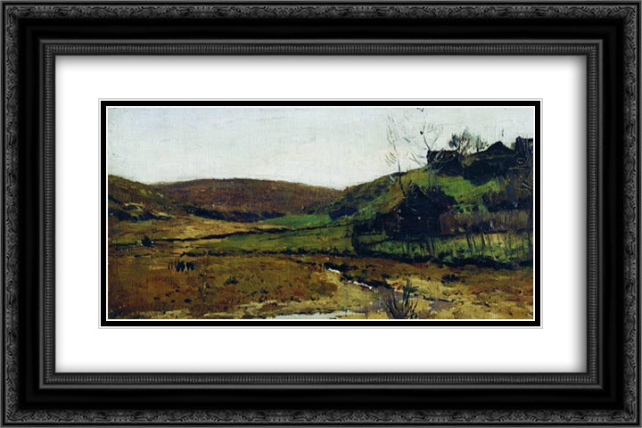 Village Khotkovo 24x16 Black Ornate Wood Framed Art Print Poster with Double Matting by Levitan, Isaac