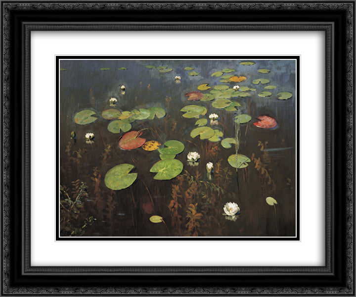 Water lilies. Nenuphar. 24x20 Black Ornate Wood Framed Art Print Poster with Double Matting by Levitan, Isaac