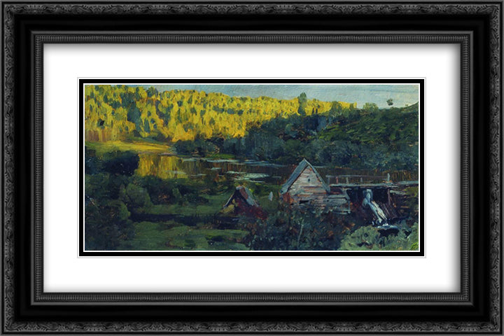 Watermill 24x16 Black Ornate Wood Framed Art Print Poster with Double Matting by Levitan, Isaac