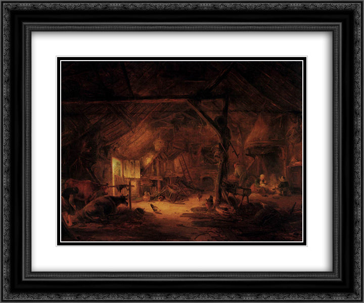 Barn Interior 24x20 Black Ornate Wood Framed Art Print Poster with Double Matting by Ostade, Isaac van