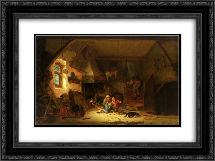 Interior with Children 24x18 Black Ornate Wood Framed Art Print Poster with Double Matting by Ostade, Isaac van