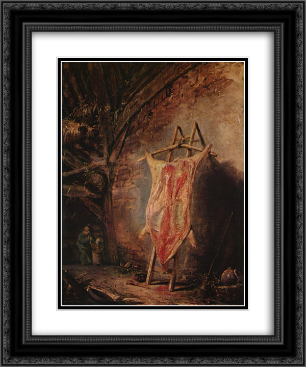 The Cut Pig 20x24 Black Ornate Wood Framed Art Print Poster with Double Matting by Ostade, Isaac van