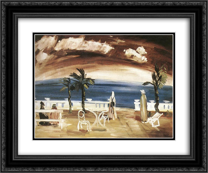 On the Beach under Purple Sky 24x20 Black Ornate Wood Framed Art Print Poster with Double Matting by Farkas, Istvan