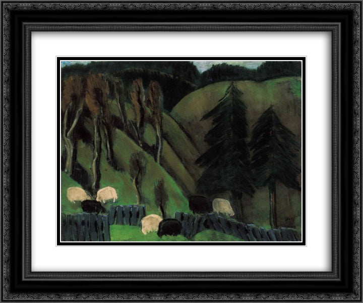 From my Szekely homeland (Sheep) 24x20 Black Ornate Wood Framed Art Print Poster with Double Matting by Nagy, Istvan