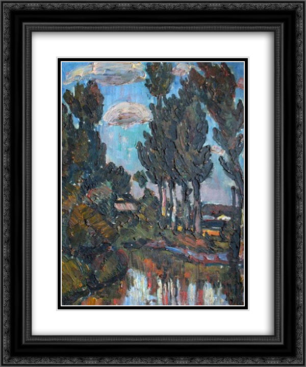 Lakeside trees 20x24 Black Ornate Wood Framed Art Print Poster with Double Matting by Nagy, Istvan