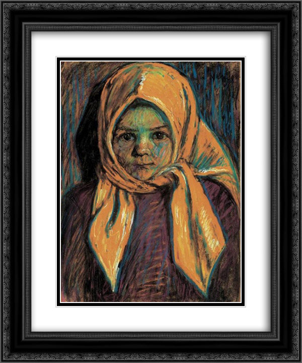 Little girl with yellow babushka 20x24 Black Ornate Wood Framed Art Print Poster with Double Matting by Nagy, Istvan