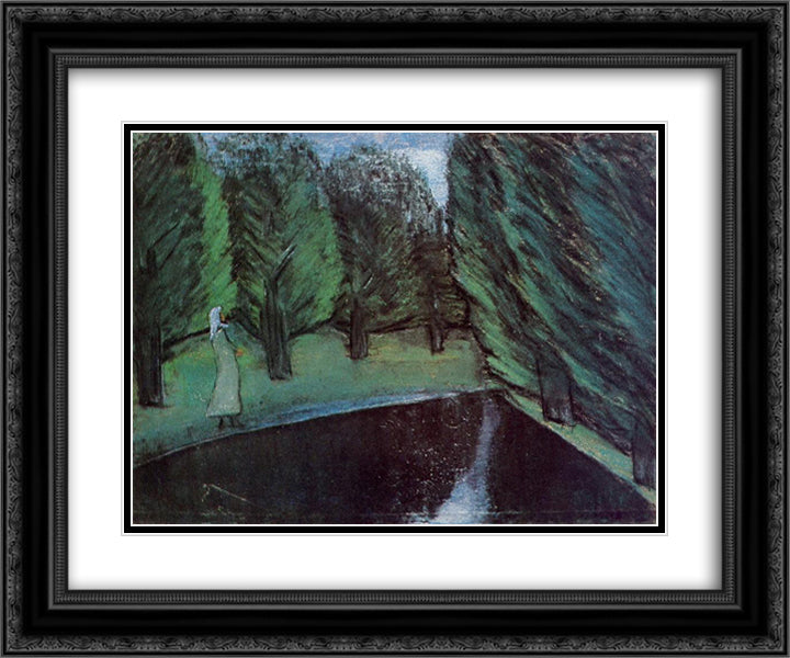 On the shore of Harta pond 24x20 Black Ornate Wood Framed Art Print Poster with Double Matting by Nagy, Istvan