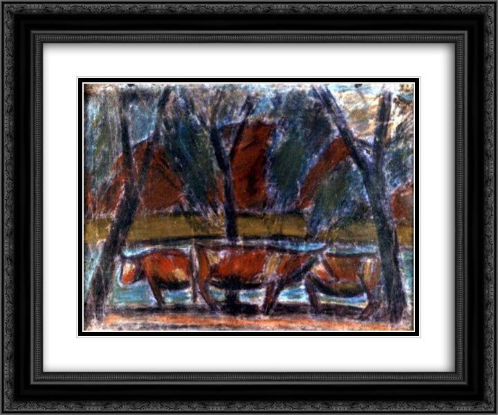 Resting cows 24x20 Black Ornate Wood Framed Art Print Poster with Double Matting by Nagy, Istvan
