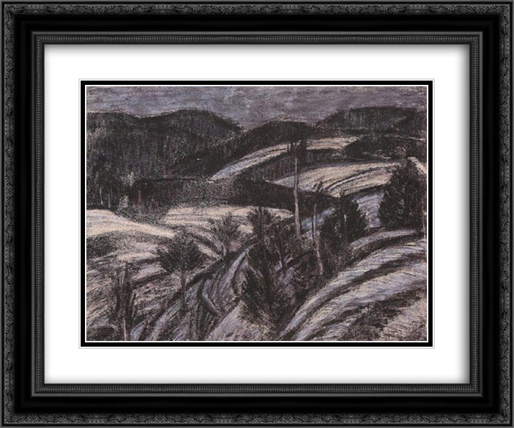 Winter landscape 24x20 Black Ornate Wood Framed Art Print Poster with Double Matting by Nagy, Istvan