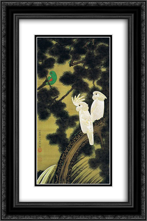Rousho oumuzu 16x24 Black Ornate Wood Framed Art Print Poster with Double Matting by Jakuchu, Ito