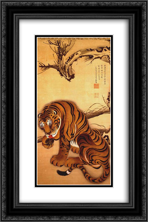 Tiger 16x24 Black Ornate Wood Framed Art Print Poster with Double Matting by Jakuchu, Ito