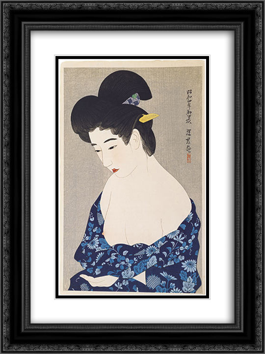 After the Bath 18x24 Black Ornate Wood Framed Art Print Poster with Double Matting by Shinsui, Ito