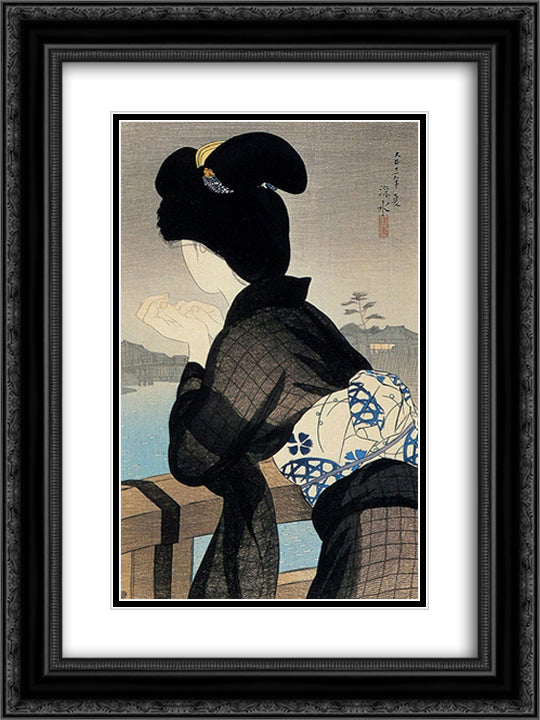 Evening Cool 18x24 Black Ornate Wood Framed Art Print Poster with Double Matting by Shinsui, Ito