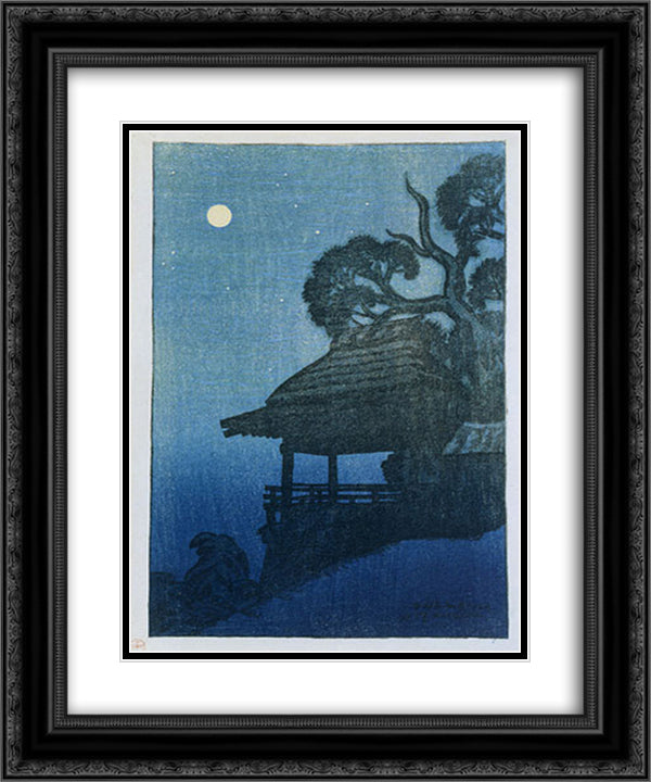 Evening Scene at Ishiyama Temple 20x24 Black Ornate Wood Framed Art Print Poster with Double Matting by Shinsui, Ito