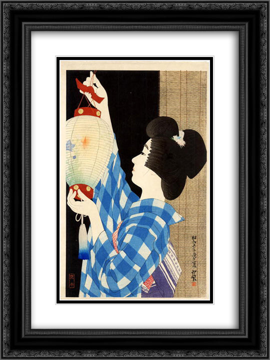 Gifu Paper Lantern 18x24 Black Ornate Wood Framed Art Print Poster with Double Matting by Shinsui, Ito