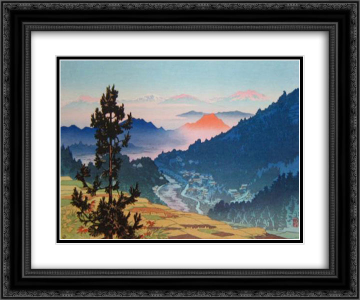 Morning at Kambayashi 24x20 Black Ornate Wood Framed Art Print Poster with Double Matting by Shinsui, Ito