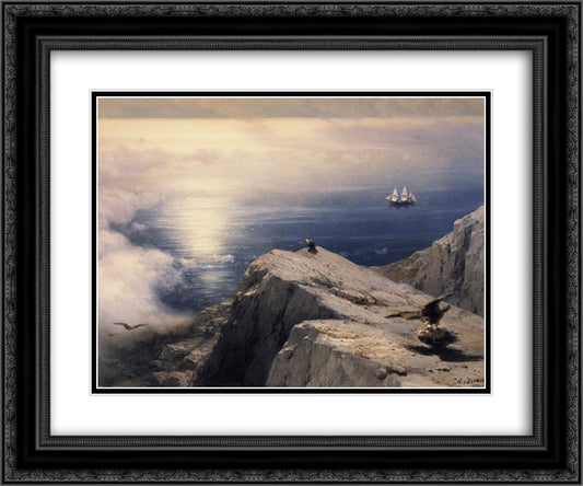 A Rocky Coastal Landscape in the Aegean 24x20 Black Ornate Wood Framed Art Print Poster with Double Matting by Aivazovsky, Ivan
