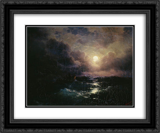 After the storm. Moonrise 24x20 Black Ornate Wood Framed Art Print Poster with Double Matting by Aivazovsky, Ivan